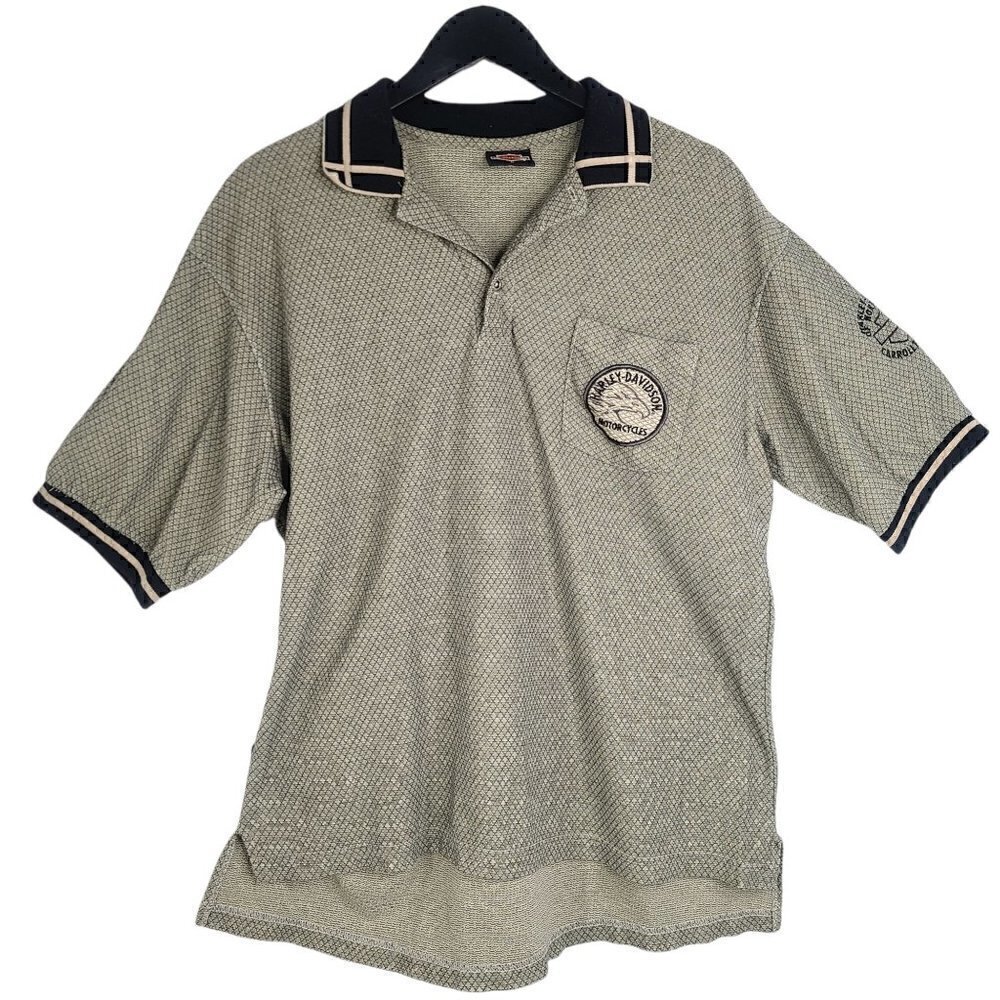 Vintage Harley Davidson Motorcycle Polo Shirt Men Large North Texas Carrollton